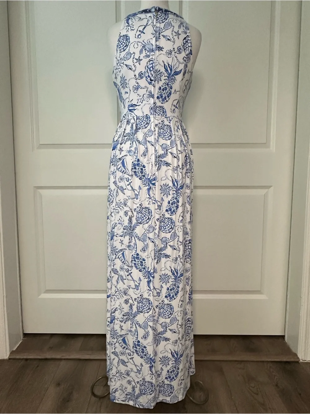 Lilly Pulitzer Carmilla Sleeveless Jersey Maxi Dress Resort White Blue Size 10 - Picture 4 of 14